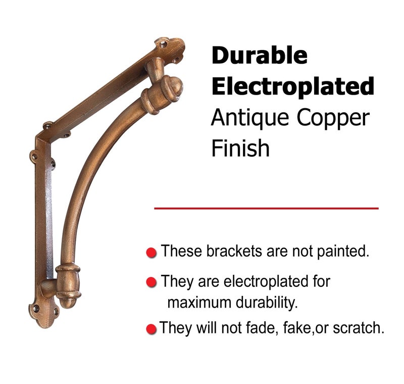 NACH Decorative Shelf Brackets, 2 Pack of 9.6 x 1.7 x 9.6 inch Copper Cast Iron Shelf Brackets - Decorative Brackets for Mounting - Half Round Style Brackets - Image 2